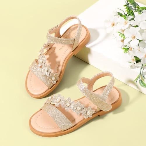 Image of PANDANINJIA Girls Sandals Open Toe Summer Flats Dress Shoes