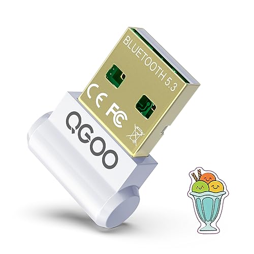 USB Bluetooth Adapter for PC - QGOO Bluetooth Dongle 5.3 EDR, Wireless Bluetooth Receiver for Desktop Computer Laptop Bluetooth Windows 8.1/10/11?white-141?