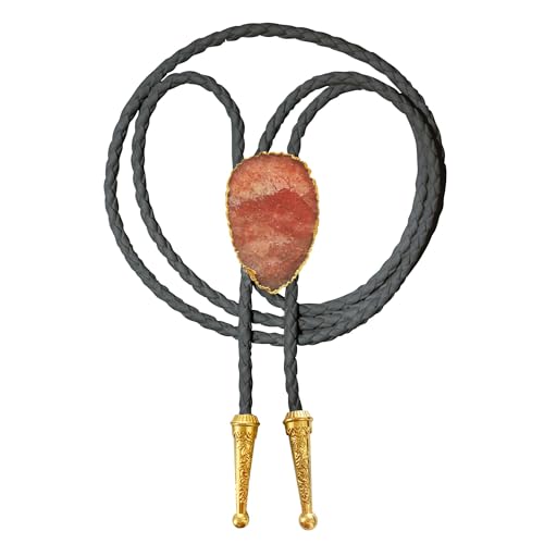 Image of Daisy Del Sol Gemstone Bolo Tie Braided Vegan Faux Leather Natural Stone Gold Handmade Necklace Adjustable Boho Western Jewelry