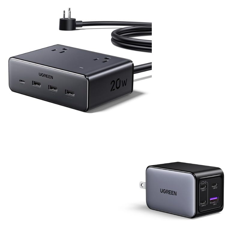 UGREEN 65W GaN Charger + 8-in-1 Power Strip Bundle, USB C Fast Charging Station with 4 AC Outlets &amp; 4 USB Ports, All-in-One Charging Solution for Home, Office &amp; Travel