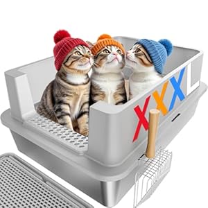 Caja de arena de acero inoxidable – Caja de arena para gatos extra grande XXXL de 28 pulgadas con lados altos, no pegajosa y antifugas para gatos grandes/varios gatos, incluye cuchara de metal