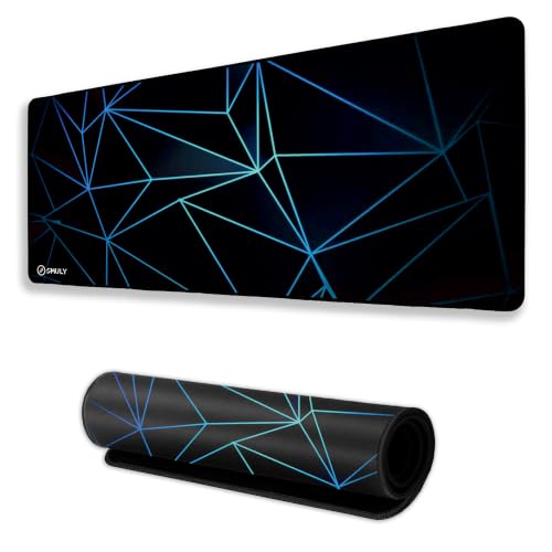 Image of Abstract Geometric Print, Large Desk Mat, Extended Mouse Pad 58.5 x 28 cm, Desk Pad, Washable Mousepad, 2mm Thick Non-Slip Rubber Base, Stitched Edges for Office, Home & Workstation (Black /Blue)
