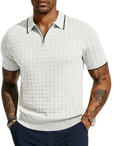 PJ PAUL JONES Men's Knit Polo Shirts Short Sleeve Quarter Zip Polo Shirt
