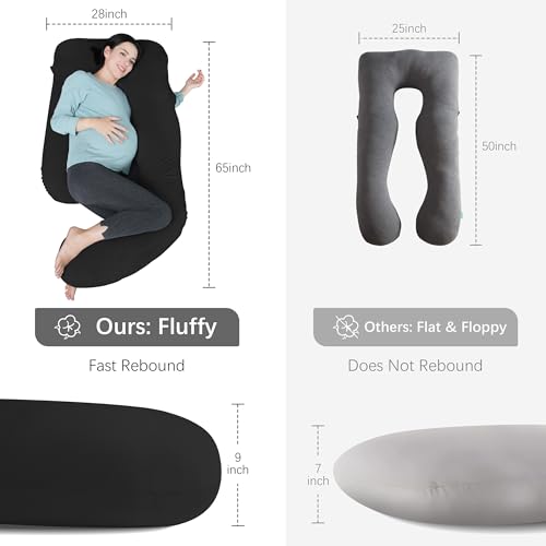 Image of MOON PARK Pregnancy Pillows for Sleeping - U Shaped Full Body Maternity Pillow with Removable Cover - Support for Back, Legs, Belly, HIPS - 65 Inch - Black