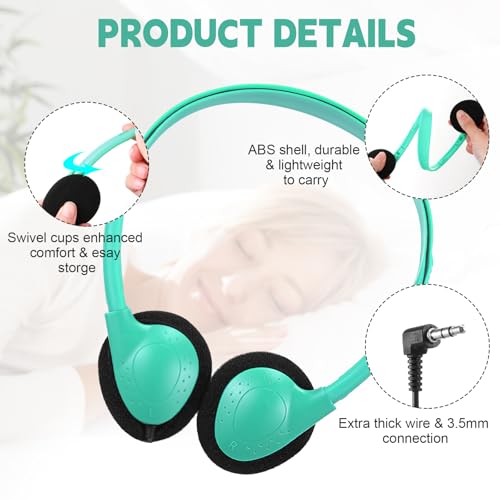 Image of Konohan 10 Pack Headphones Bulk Headphone for School Classroom Student Wired Headphones Adjustable with 3.5 mm Jack for Adults (Emerald Green)