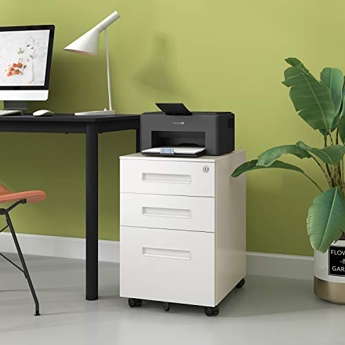 Image of DEVAISE 3-Drawer Mobile Pedestal File Cabinet with Lock, Legal /Letter Size, White