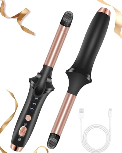 Cordless Curling Iron Rechargeable USB Rechargeable 4000 mAh Cordless Hair Curler 3 Temp Setting Mini Travel Battery Powered Curling Iron 2 in 1 Portable Hair Straightener and Curler