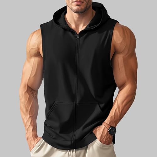 Sleeveless Hoodies for Men Zip Up Workout Hooded Tank Top Gym Shirts Muscle Cut Off T-Shirt Bodybuilding Hoodies 20252
