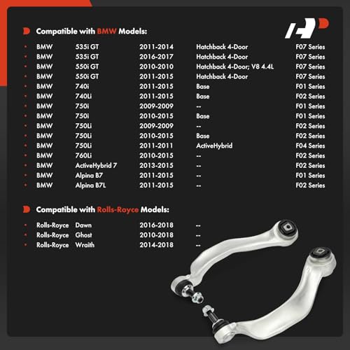 A-Premium 2 x Front Forward Lower Control Arm, with Ball Joint & Bushing, Compatible with BMW & Rolls-Royce - 2009-2018 - 535i/550i GT, 740i, 740Li, 750i, 750Li, 760Li, Alpina B7L, Dawn, Ghost, Wraith by A-Premium - Image 2