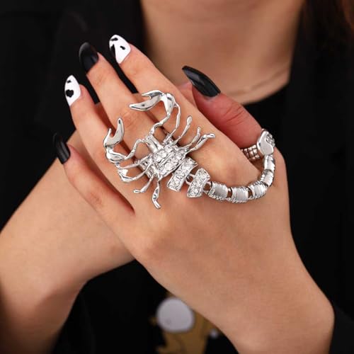 Punk Full Finger Ring Bracelet Scorpion Hand Chains Harness Rhinestone Hand Bracelets Adjustable Statement Rings Jewelry for Women3