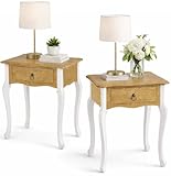 Stephans Möbelbörse 2er Set Beistelltisch mit Schublade 44 x 32 x 50 cm – Nachttisch im Retro Design, MDF, Holzoptik & Weiß, schmaler Telefontisch, Kleiner Couchtisch für Wohnzimmer & Schlafzimmer
