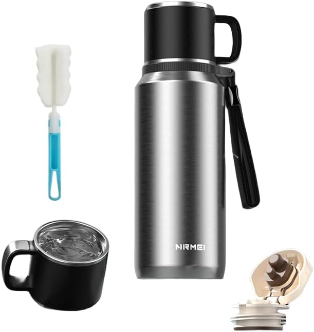 Coffee Thermos - Botella de agua térmica de 27 onzas con asa, vacío de doble pared, botellas de agua de acero inoxidable 1810 para la escuela