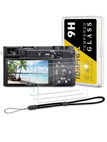 iDaPro [3Pcs Protection d'Ecran pour Sony Alpha A6600 A6400 A6300 A6100 A6000 A5000+[1Pcs] Dragonne,Verre Trempé,Dureté 9H,Anti-rayure,Sans...