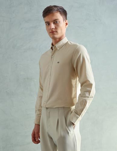 Image of Arrow Sport Solid Slim Fit Cotton Shirt for Men - Full Sleeve Mens Casual Shirts