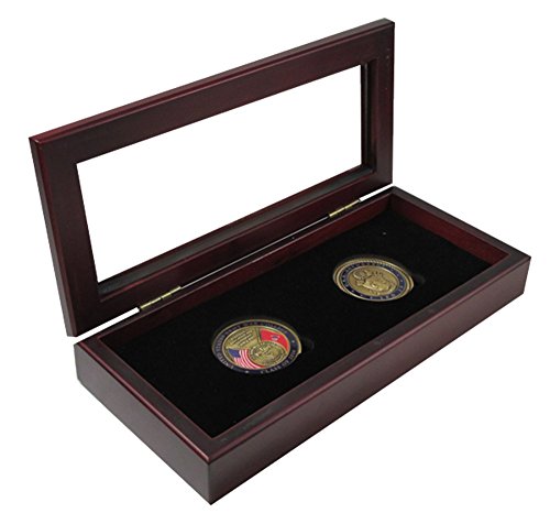 Boîte de présentation en bois et verre pour 2 grandes capsules de monnaie