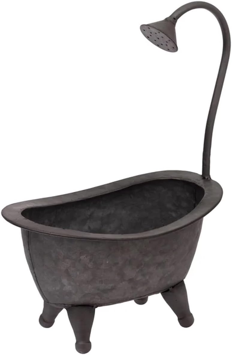 Boston International Galvanized Metal Footed Bathtub Decorative Planter, 10.75" Long, Grey