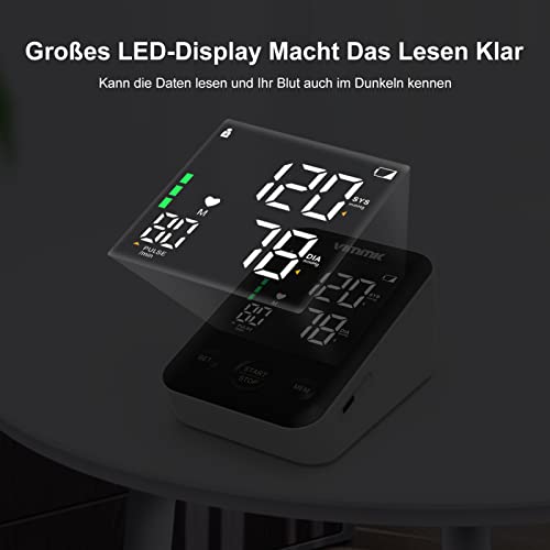 Vimmk Blutdruckmessgerät Oberarm Digital Messgerät Bluthochdruck LED Display, Arrhythmie-Erkennung...