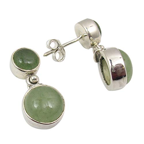 925 Fine Silver Green Aventurine Earrings 0.9
