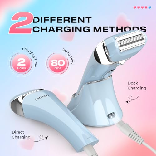 Image of PRITECH Electric Razor for Women Wet /Dry Electric Shaver for Women Blue | Waterproof Lady Shaver for Legs Arm Underarm Bikini Public Body Razor with One Extra Foil Blad, Portable Women Bikini Trimmer