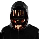 🎃 3 Modos de Luz: El LED de máscara tiene 3 modos de iluminación diferentes: parpadeo lento, parpadeo rápido y luz estable. La luz es suave, no deslumbrante y no cansará sus ojos. La máscara LED para carnaval viene con un pequeño mando a distancia que te permite cambiar la velocidad del parpadeo según la ocasión y la música(2 pilas AA no incluidas). Operación con un botón, muy conveniente.