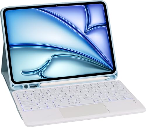 Image of RTSY Keyboard case for iPad Air 11 (M4 /M3 /M2) & iPad Air 5th /4th with Multi Touch Trackpad & 7-Colors Backlit, Magnetic Detachable Wireless Bluetooth (Blue White)
