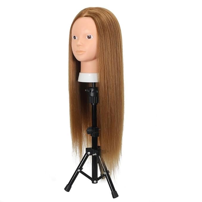 Mannequin Head with 80% Human Hair Cosmetology Mannequin Head Doll Head for Hair and Makeup Practice Head (#27 Brown No Makeup) 3