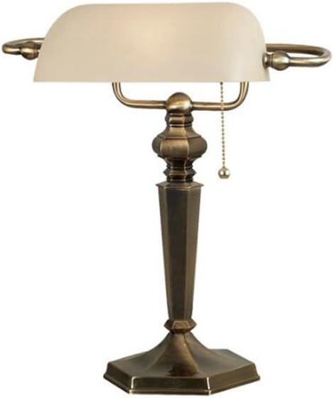 Nordic creative lamp Simple design executive banker desk lamp with glass shadow antique brass LED Table lamp (Color : A)