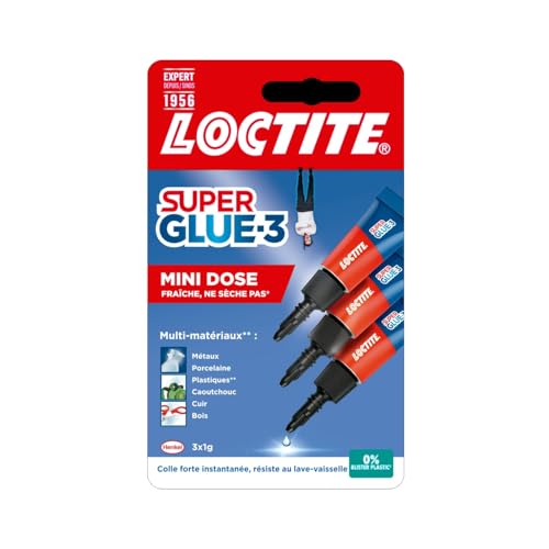 Loctite – Super Glue-3 Mini dose (3 x 1 g) – Colle forte & rapide tous matériaux pour réparation de qualité – Universelle liquide en format doses