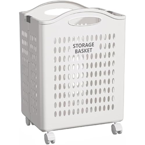 WhiteForest ランドリー バスケット 折りたたみ 洗濯かご スリム 大容量 洗濯物入れ キャスター付き 取っ手付き ランドリーボックス 洗濯カゴ 一人用 洗濯 籠 洗濯ものかご 洗濯 カゴ (S)