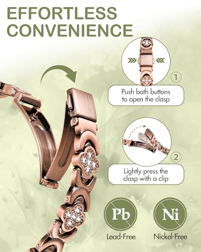 Feraco Pure Copper Bracelets & Rings for Women, Ultra Strength Magnetic Bracelet for Women with Neodymium Magnets & Sparkling Cubic Zirconia, Adjustable, Wellness Jewelry