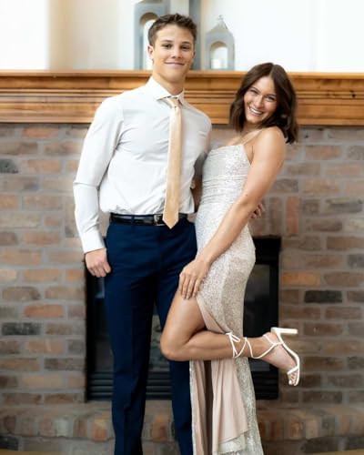 Mermaid Prom Dresses for Women with Slit Sparkly Sequins Cowl Neck Formal Evening Party Gown2