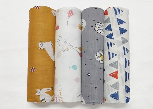 Image of Trance Home Linen Super Ultra Soft 100% Cotton Malmal Baby Swaddle Cloth | Baby Wrap for New Born Babies | Skin Friendly Soft Baby Towel |New Born Swaddles-(100x100 Cm, Circus Print,Pack of 4