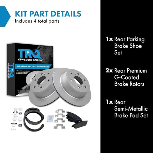 Image of TRQ Rear Brake Pad and Rotor Set Semi Metallic Coated Rotors Compatible with 2007-2010 Cadillac Escalade 2007-2014 Chevrolet Avalanche 2007-2013 GMC Sierra 1500