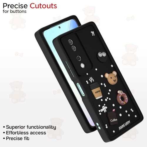 Image of Pikkme Back Cover for Honor X7B 5G | Cute Fun Cartoon 3D Bear Silicone Full Body Protection Bumper Case (Black)