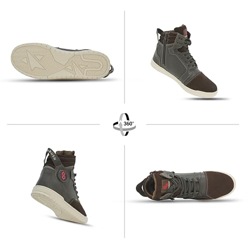 Leather Motorcycle Boots Men - Anti-slip Sole, Ankle Guard, Cow Milled Grain Leather, Black Motorcycle Boots Men4