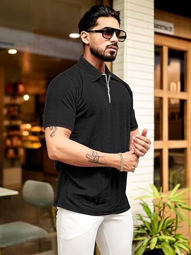 Image of KAJARU Men's 95% Polyster 5% Cotton Regular Fit Polo T-Shirt with Short Sleeve and Zipper as Closure (POLO-8015)