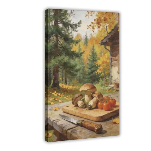 Autumn Harvest Still Life Framed Wall Art Print, Mushrooms Tomatoes