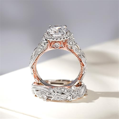 Jeulia 4 Carat Mesdames Bague En Argent Sterling 925 Ensembles De Mariage En Or Rose Coupe Ronde Halo Bague De Fiançailles Diamant Blanc Bande CZ Solitaire Anniversaire Promise Anneaux (52) – vue 5