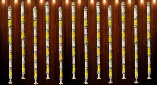 Image of Artificial White Gajra Jasmine & Colourful Flower Strings for Wedding Decorations, Event Decor Perfect for Diwali, Ganpati & Pooja /Temple /Mandir Decoration, 5ft (12, Yellow -5ft)