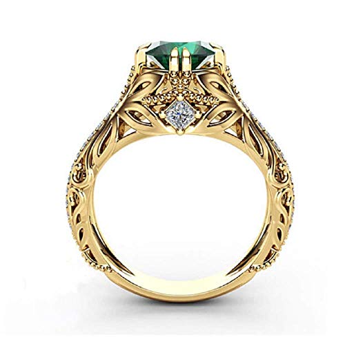 Lzz 14k Gold Jade Diamond Ring, Cubic Zirconia Aura, Emerald Cut, Wedding Ring, Size 6-10 (US Code 8)4
