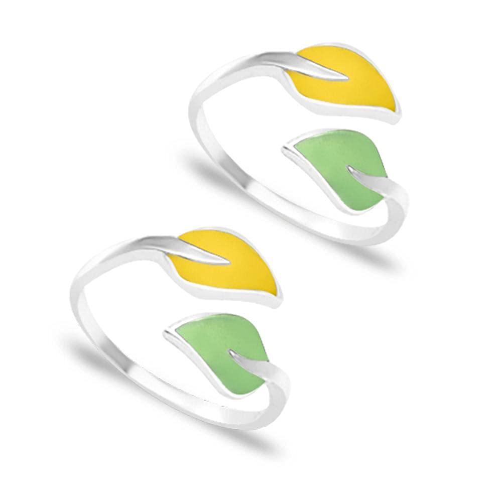 taraash 925 Sterling Silver Top Openable Enamel leaf Design Toe Ring | Pure Chandi ki Bichiya for Leg Foot Finger Ring For Women/Girls-picture-28
