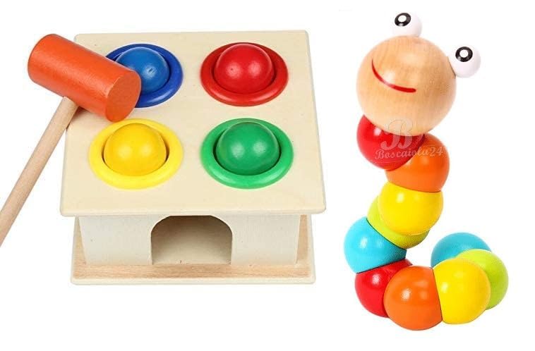 ANTLANTIC CREATIO Wooden Hammer Knock The Ball Game Pounding Bench with Box Case for Hand and Eye Co Ordination Skills with Caterpillar Twisting Early Educational Toy Set for Kids 2+ Years (B0D2CYYXWW) Amazon Price History, Amazon Price Tracker