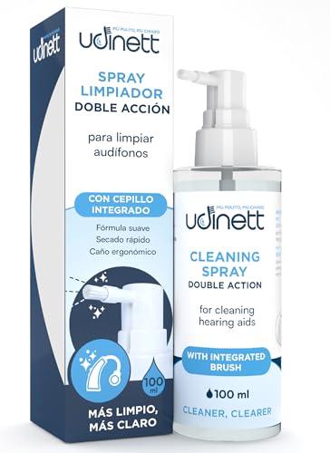 Spray Limpiador de Audífonos Udinett de 100ml con Cepillo Higienizante Integrado para Limpiar Auriculares Bluetooth Fórmula Delicada Que Elimina la Suciedad y el Cerumen Efecto Inmediato