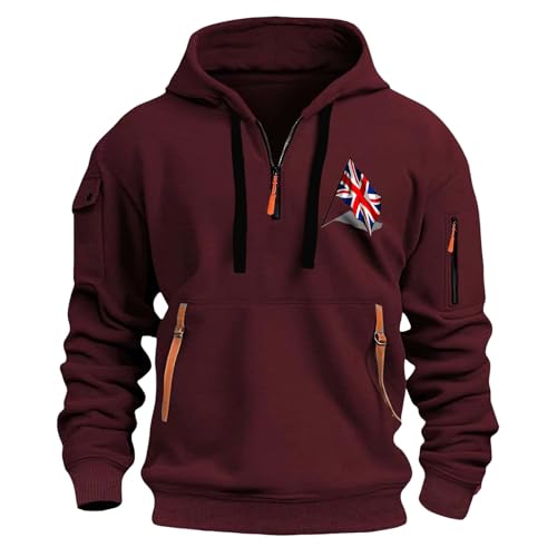 Generisch Sudadera con capucha para hombre de gran tamaño, con media cremallera, chaqueta deportiva, informal, abrigo de otoño, ropa de exterior, con bolsillos, chaqueta softshell holgada, camiseta de