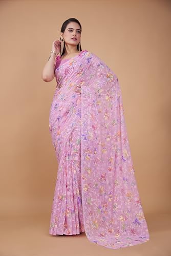 Image of Garden Vareli Summer Roganza Viscose Brasso Floral Print Christmas Special Saree