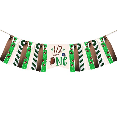 Image of Football Half Birthday Highchair Banner Decorations, Football Birthday Banner. 1/2 Birthday Football I'm Half Way to One Highchair Banner for Boy 1/2 Half Year Baby Shower Party Supplies.