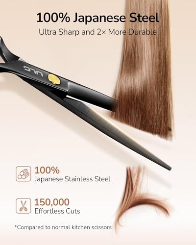 Image of Hair Cutting Scissors Thinning Shears Kit ULG Professional Barber Hairdressing Texturizing Salon Razor Edge Scissor Japanese Stainless Steel 6.5 inch BLK
