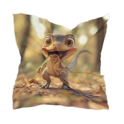 Coikll Cute Dinosaurs (4) Silk Like Scarfs Square Satin Head Scarf for Women Lightweight Neckerchief