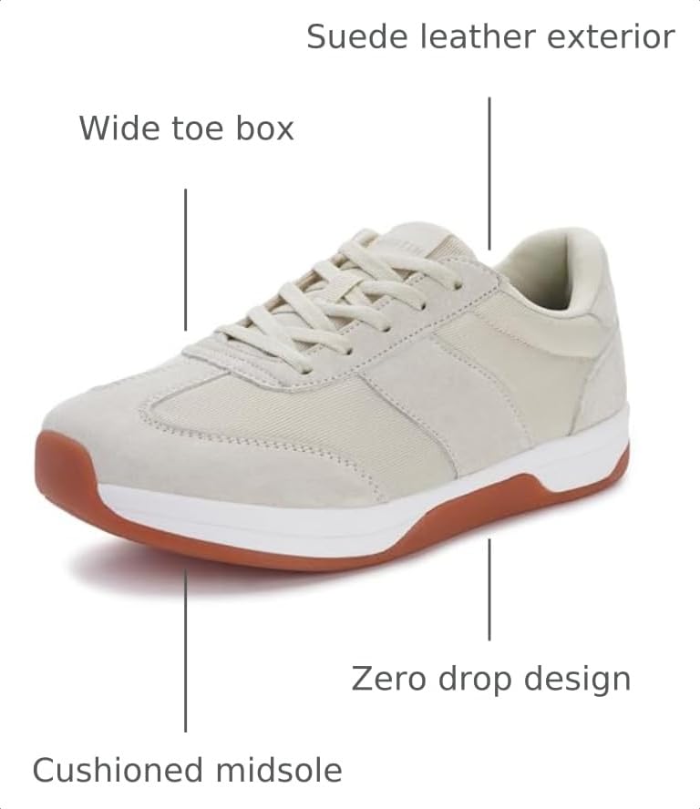 Image of WHITIN Women's Wide Toe Box Walking Zero Drop Lifestyle Shoes S24 | Spacious Design for Pressure & Friction Relief, Balanced Sole for Natural Foot Stance, Retro Everyday Sneaker