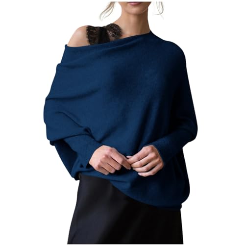 Women's Off The Shoulder Sweaters Sexy Long Sleeve Shirts Oversized Fashion Casual Batwing Pullover Jumper Tunic